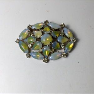 Vintage Czech Yellow Moonstone Rhinestone Brooch